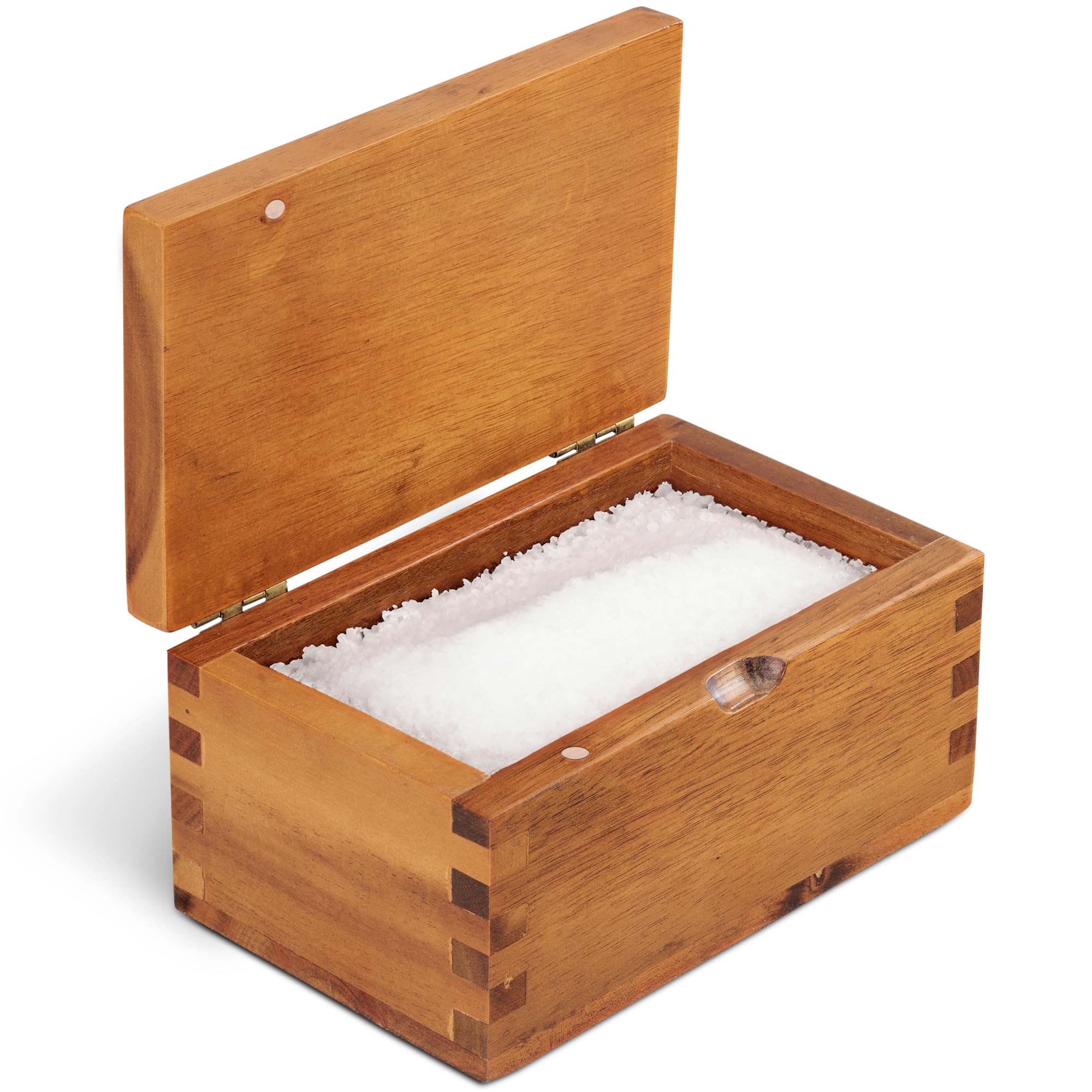 DEMIGO Salt Cellar Wood Salt Box with Flip Lid, 5.7x3.4x3 Inches